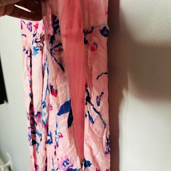 TANYA TAYLOR Pink Floral Silk Wrap Short Sleeve Ruffle V-Neck Midi Dress Size 20 - Picture 10 of 14